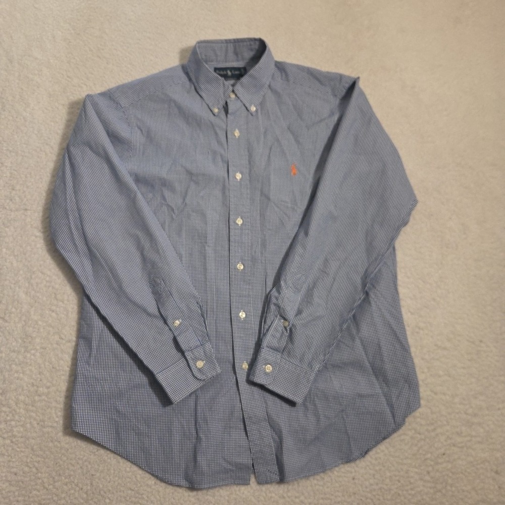 Vintage Ralph Lauren Shirt Mens Large Check Long Sleeve Button Down Blue Classic